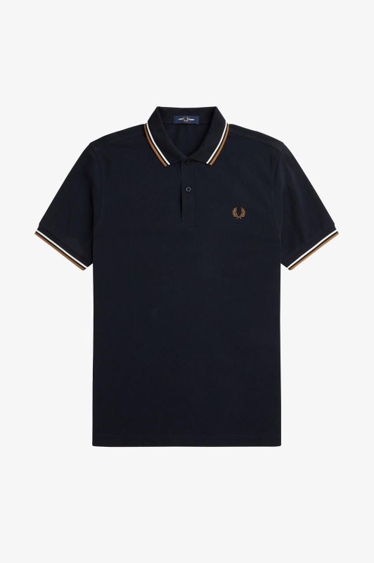 Fred Perry Twin Tipped Polo Navy / Snow White / Shaded Stone  (M3600-U86) - Schoenen Caramel (Sint-Job-in-’t-Goor)