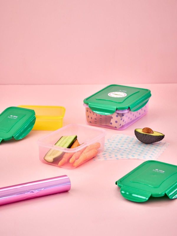 Rice Rectangluar Plastic Food Boxes Multicolor Set of 3  (FBOX-3ZRECG) - Schoenen Caramel (Sint-Job-in-’t-Goor)