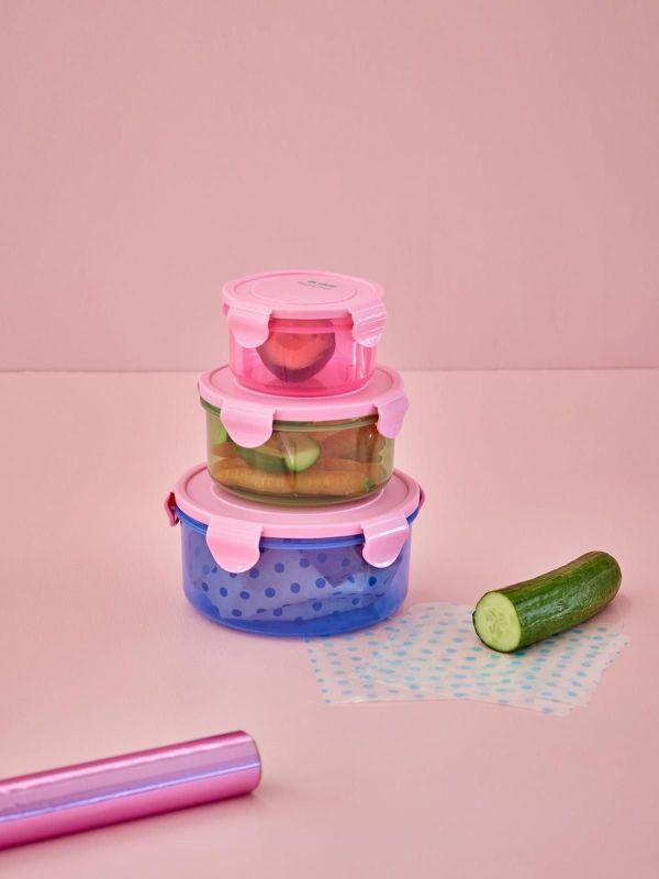 Rice Round Plastic Food Boxes Multicolor Set of 3  (FBOX-3ZROI) - Schoenen Caramel (Sint-Job-in-’t-Goor)